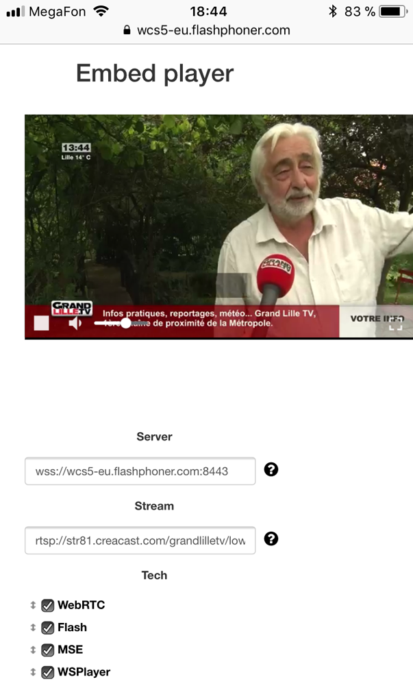 Playback of a stream from an IP camera via WebRTC in Safari